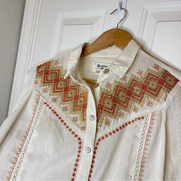 Anthropologie Holding Horses Iverie Embroidered Western Shirt XS Rodeo Prairie - Picture 3 of 9